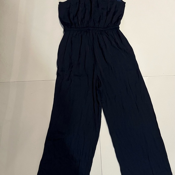 LOFT Midnight Blue Satin Sleeveless Jumpsuit - Picture 2 of 10